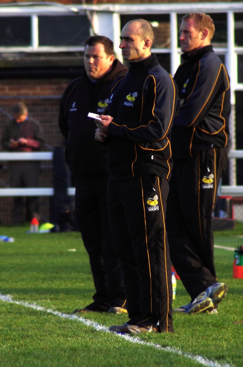 Ben on the touchline with the Wasps coaching staff